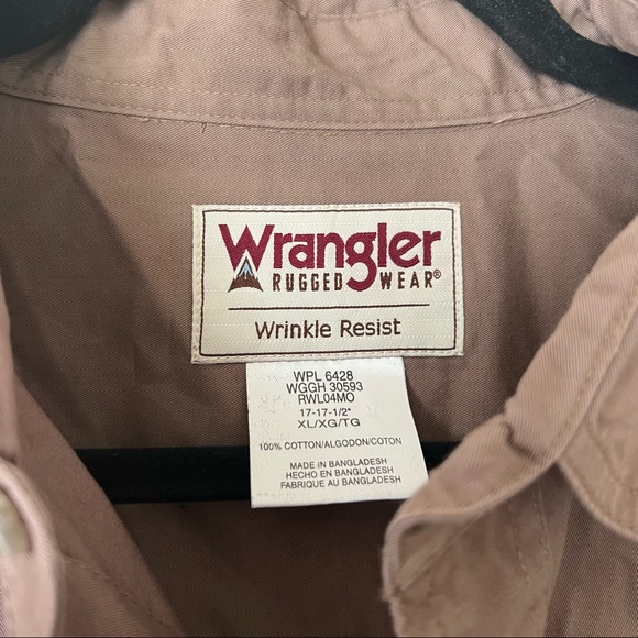 Wrangler wrinkle resist XL men’s button down shirt brown long sleeve Rugged Wear - Picture 7 of 7